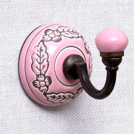 Pink Brown Leaf Etched Ceramic Wall Hook